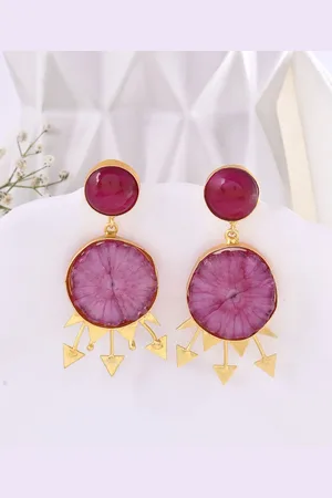 Dastoor Gold Plated Artificial Stones Studded Contemporary Drop Earrings
