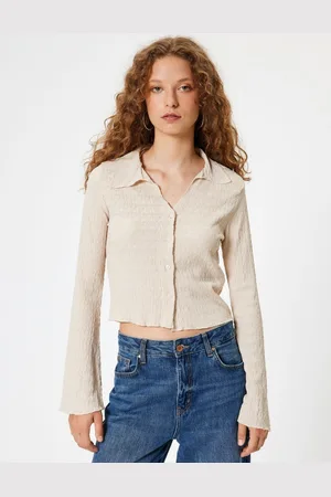 Koton Women Solid Crop Shirt Style Top