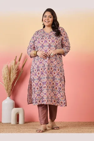 Sztori Plus Size Ethnic Motifs Printed V-Neck Crepe Straight Kurta