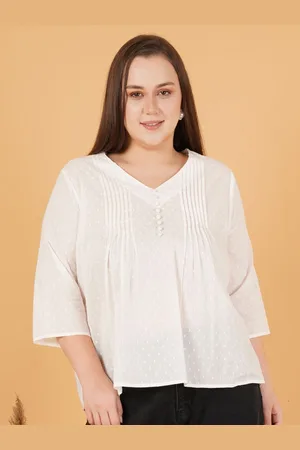 Sztori Women Self Design V-Neck Cotton Plus Size Top