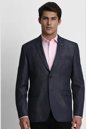 Louis Philippe Men Blue Self-Design Slim-Fit Single-Breasted Blazer