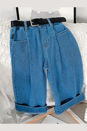 LULU & SKY Girls Straight Fit High-Rise Slash Knee Jeans