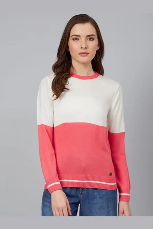 Cayman Women Colourblocked Round Neck Pullover Ribbed Sweater