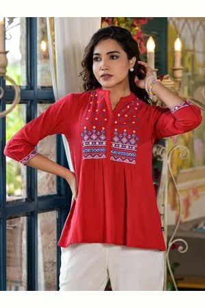 Juniper Women Geometric Embroidered Cotton Tunic With Embellished Detail