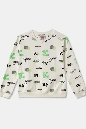 R&B Girls Typography Printed Round Neck Cotton Pullover Sweatshirt