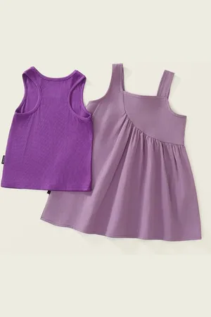 LULU & SKY Girls Cotton A-line Dress with Tank Top