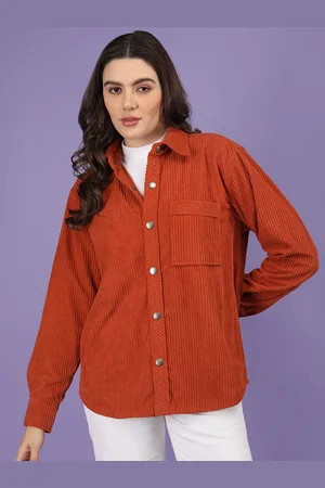 CHKOKKO Women Solid Corduroy Casual Shirt
