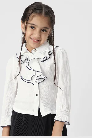 Nauti Nati Girls Standard Ruffled Puff Sleeves Casual Shirt