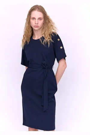 COVER STORY Women Solid Round Neck Short Sleeves Sheath Dress.Comes with a belt