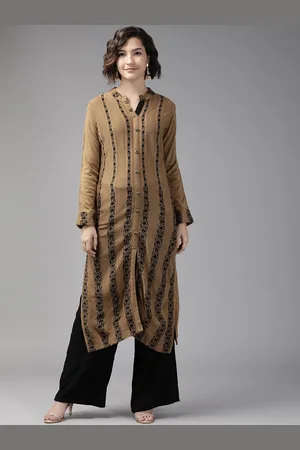 Cayman Striped Woven Design Mandarin Collar Woollen Kurta