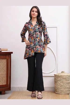 Claura Printed Shirt Collar Neck Tunic With Trousers Co-Ords