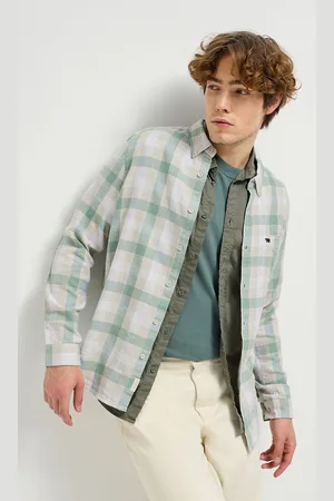 The Bear House Men Button-Down Collar Tartan Checked Cotton Casual Shirt