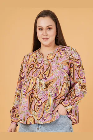 Sztori Women Ethnic Motifs Printed Mandarin Collar Plus Size Top