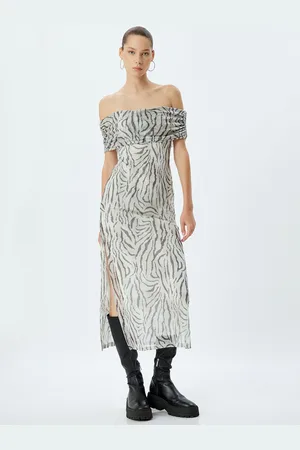 Koton Women Off-Shoulder Maxi Midi Dress