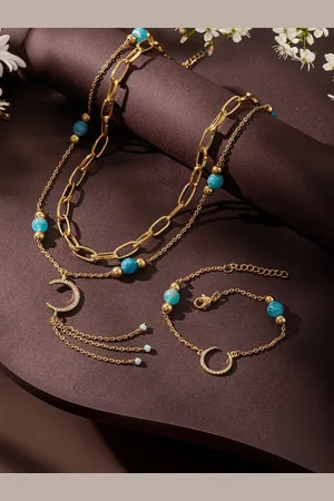 Jazz and Sizzle Gold-Plated Stone Studded & Beaded Jewellery Set