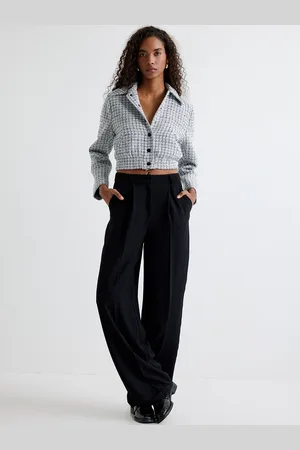 Koton Women Checked Spread Collar Crop Tailored Jacket