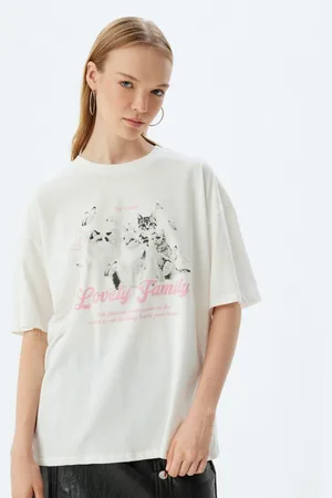 Koton Women Typography Printed Round Neck Cotton Oversized T-shirt