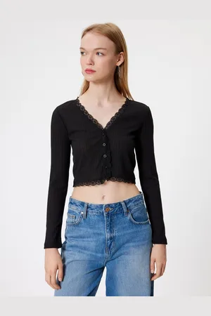 Koton Women Solid V-Neck Crop Top