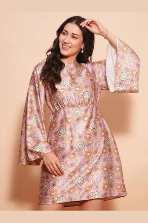 Globus Printed Flared Sleeve Satin Sheath Mini Dress