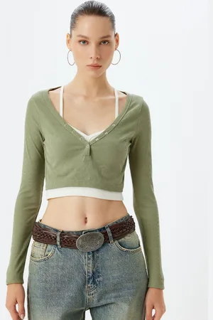 Koton Women Solid V-Neck Crop Top