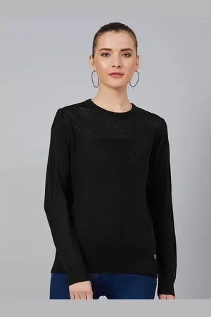 Cayman Women Ribbed Self Design Round Neck Pullover Ribbed Sweater