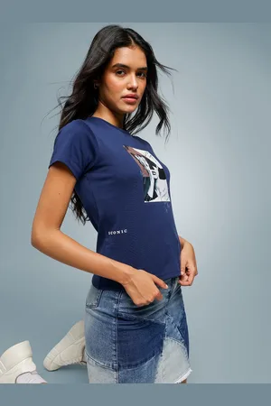 ICONIC Women Graphic Print Regular Fit Cotton T-shirt