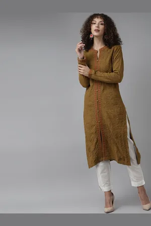 Cayman Geometric Woven Design Mandarin Collar Woollen Kurta