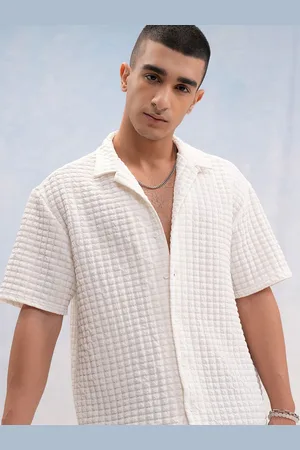 Highlander Men Popcorn Textured Solid Spread Collar Oversized Overshirt