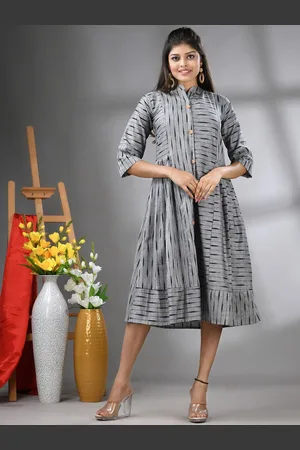Charukriti Women Striped Printed Cotton A-Line Midi Dress