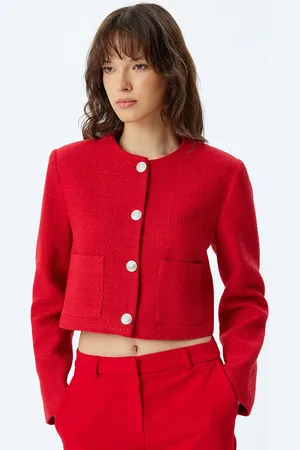 Koton Women Striped Acrylic Longline Tailored Jacket