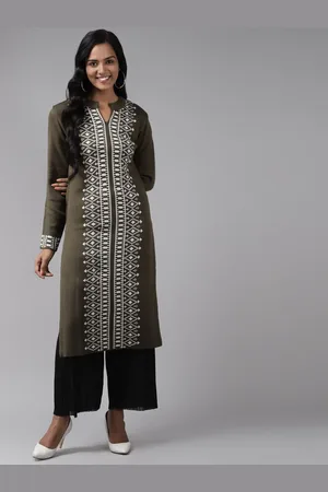 Cayman Geometric Woven Design Mandarin Collar Woollen Kurta