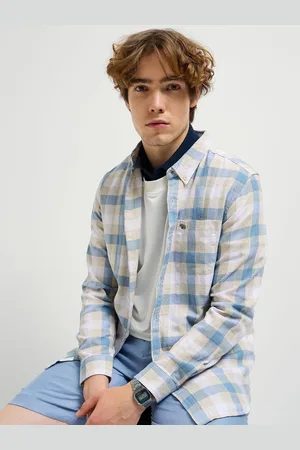 The Bear House Men Button-Down Collar Tartan Checked Cotton Casual Shirt