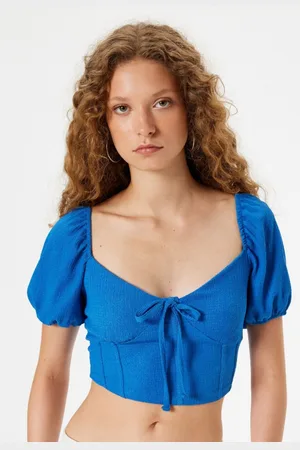 Koton Women Solid Sweetheart Neck Crop Top
