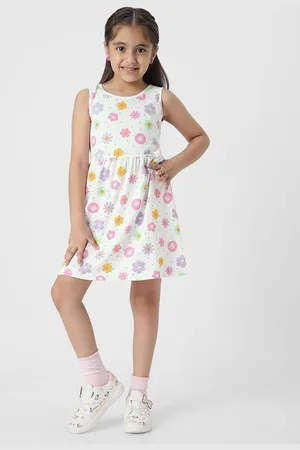 Nauti Nati Digital Girls Printed Sleeveless Round Neck Pure Cotton Casual Dress