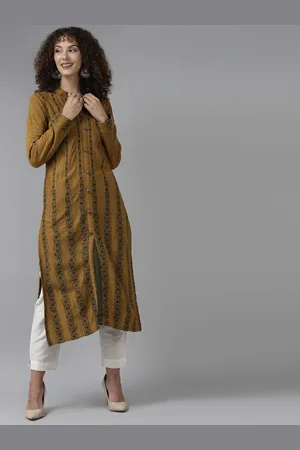 Cayman Striped Woven Design Mandarin Collar Woollen Kurta