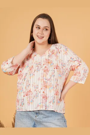 Sztori Women Floral Printed V-Neck Cotton Plus Size Top