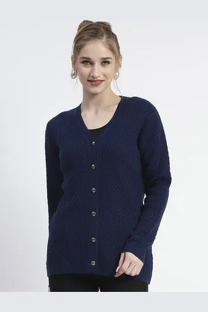MADAME Women Self Design Ribbed Cardigan Sweater