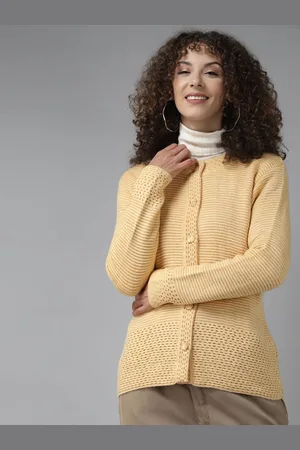 Cayman Women Cable Knit Henley Neck Wool Cardigan Sweater