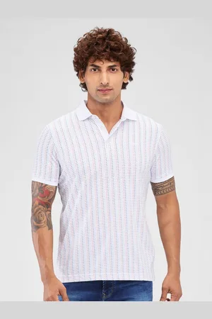 Park Avenue Men Striped Polo Collar Cotton T-shirt
