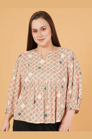 Sztori Women Geometric Printed Round Neck Plus Size Top