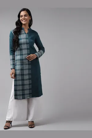 Cayman Checked Woven Design Mandarin Collar Kurta