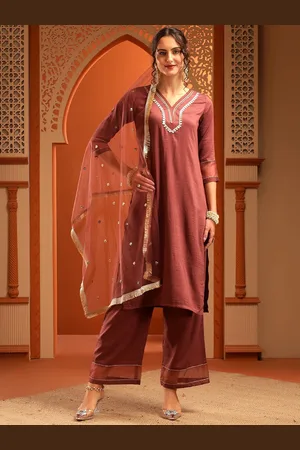Bani Women Striped Yoke Design Gotta Patti V-Neck Straight Kurta With Palazzos & Dupatta