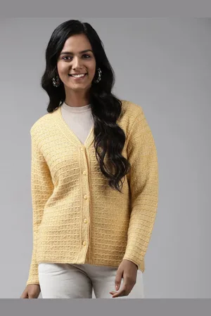 Cayman Women Open Knit V-Neck Wool Cardigan Sweater