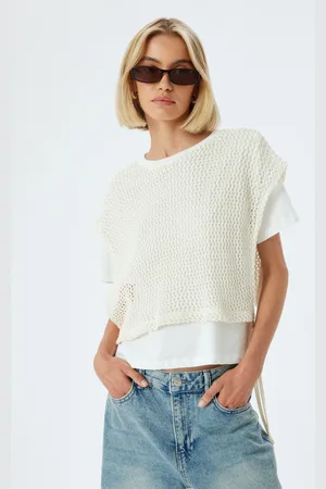 Koton Women Solid V-Neck Cotton T-shirt