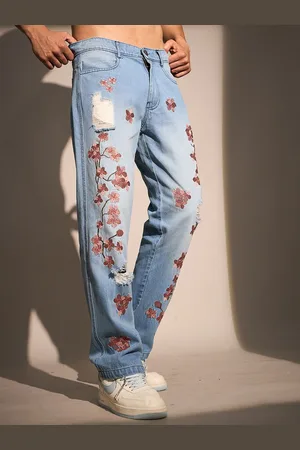 FUGAZEE Men Straight Fit Low Distress Embroidered Jeans