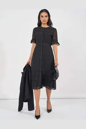 Styli Women Short Sleeve Lace Insert A-Line Midi Dress