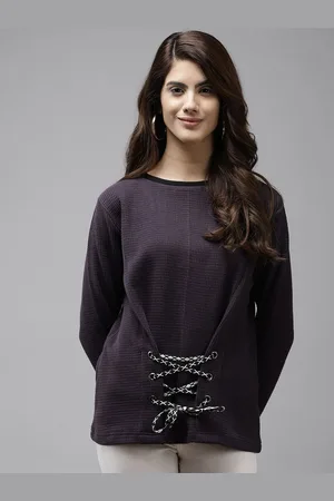 Cayman Women Solid Round Neck Cotton Pullover Sweatshirt