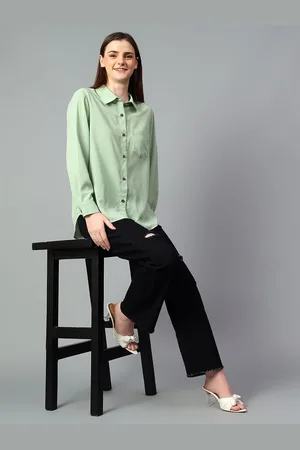 KOTTY Women Comfort Spread Collar Solid Oversized Casual Shirt