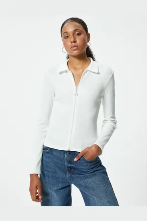 Koton Women Solid Polo Collar Cotton T-shirt