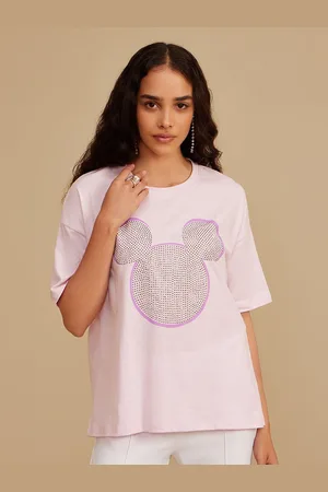 Kazo Women Mickey Mouse Graphic Printed Round Neck Cotton T-shirt